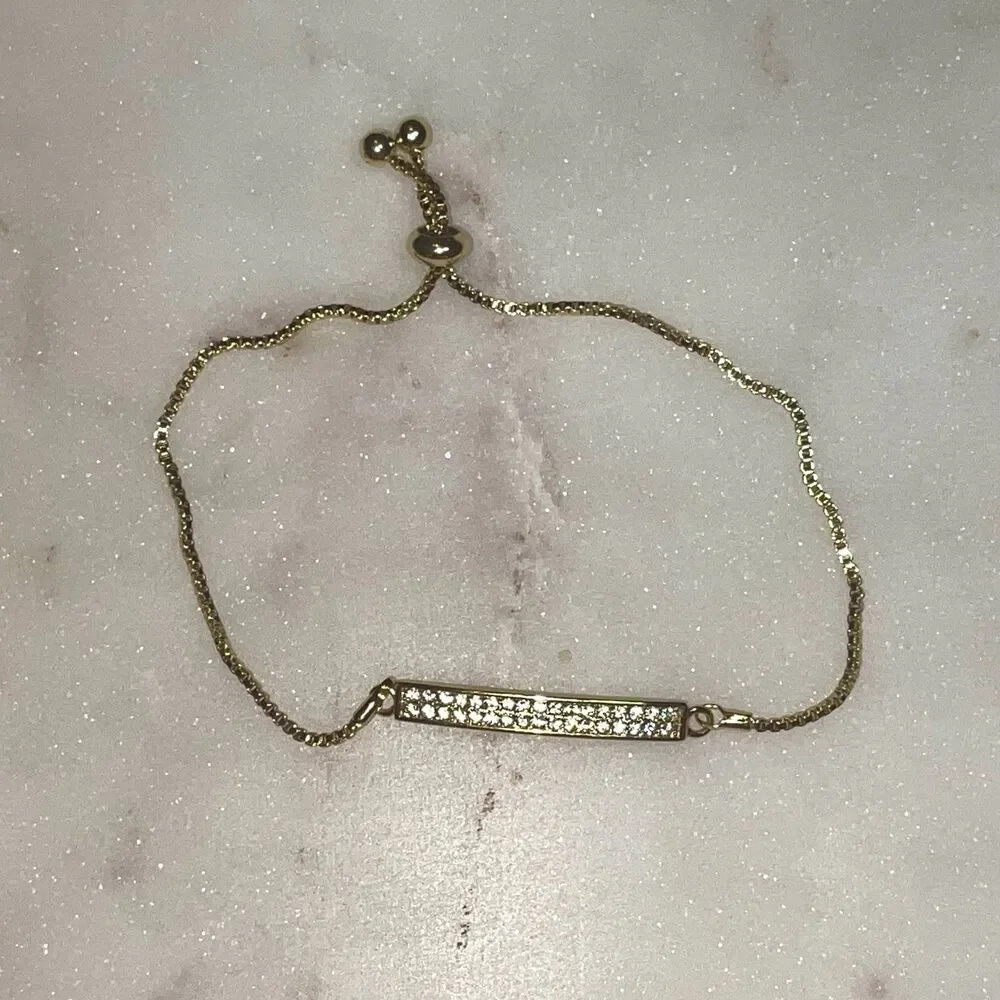 Gold Tone And Crystal Pave Slider Bracelet